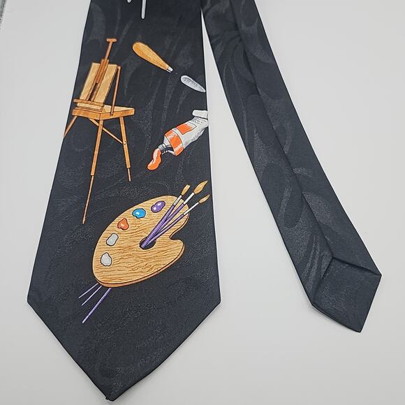 A Rogers Mens Novelty Tie Black Art Set 1997 Paint Brushes 54" - Picture 3 of 6